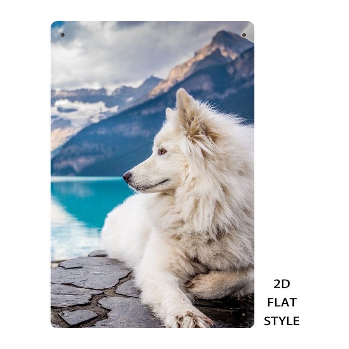 HELLOYOUNG Retro-Metallschild mit Schneelandschaft und Hund, Vintage Wanddekoration mehrfarbig, B: 30,48 cm x H: 20,32 cm - Bild 1