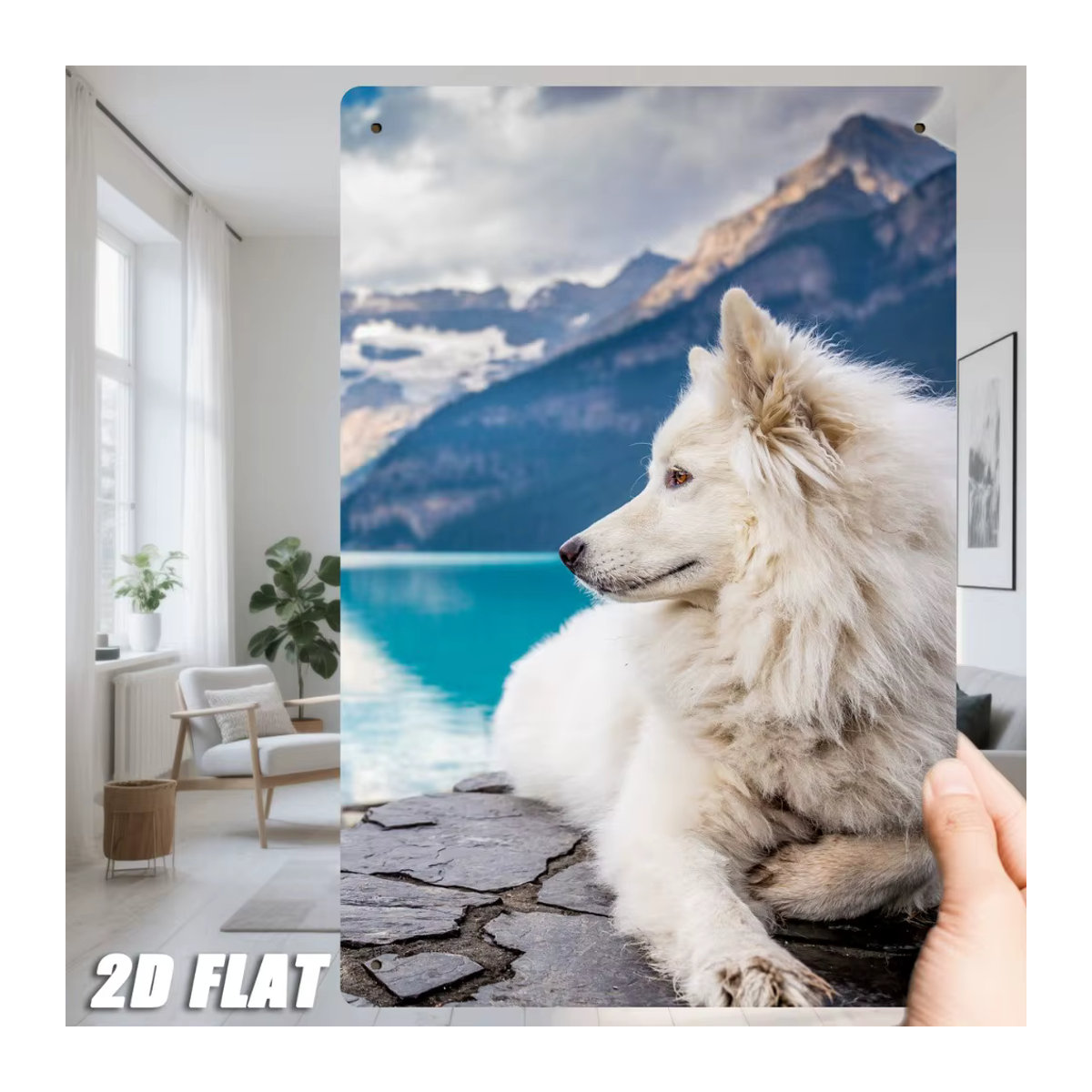 HELLOYOUNG Retro-Metallschild mit Schneelandschaft und Hund, Vintage Wanddekoration mehrfarbig, B: 30,48 cm x H: 20,32 cm - Bild 2