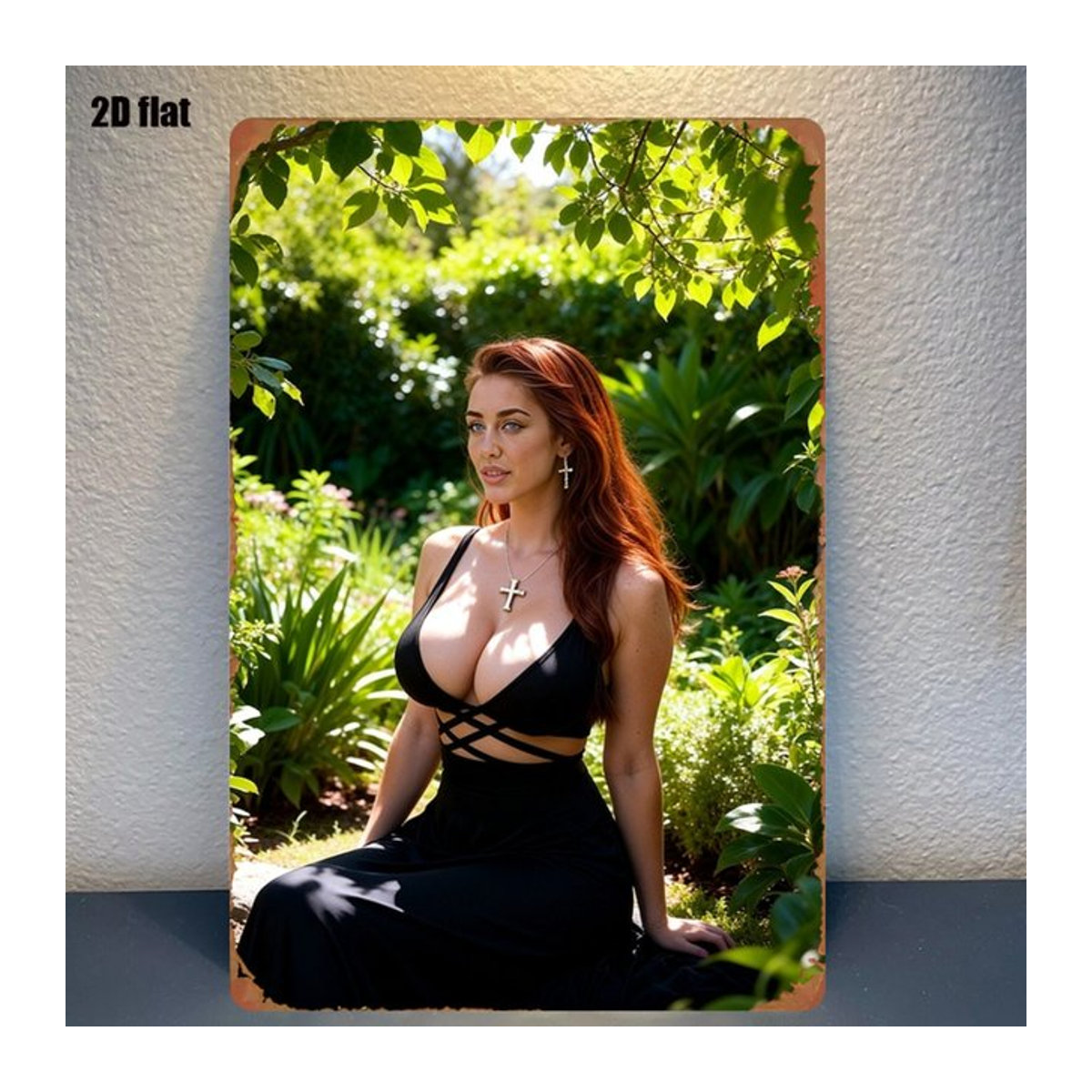 HELLOYOUNG Retro Redhead Metall-Blechschild im Vintage-Stil, mehrfarbiges Porträt als Wandkunst für Innen und Außen, B: 30,48 cm, H: 20,32 cm - Bild 1