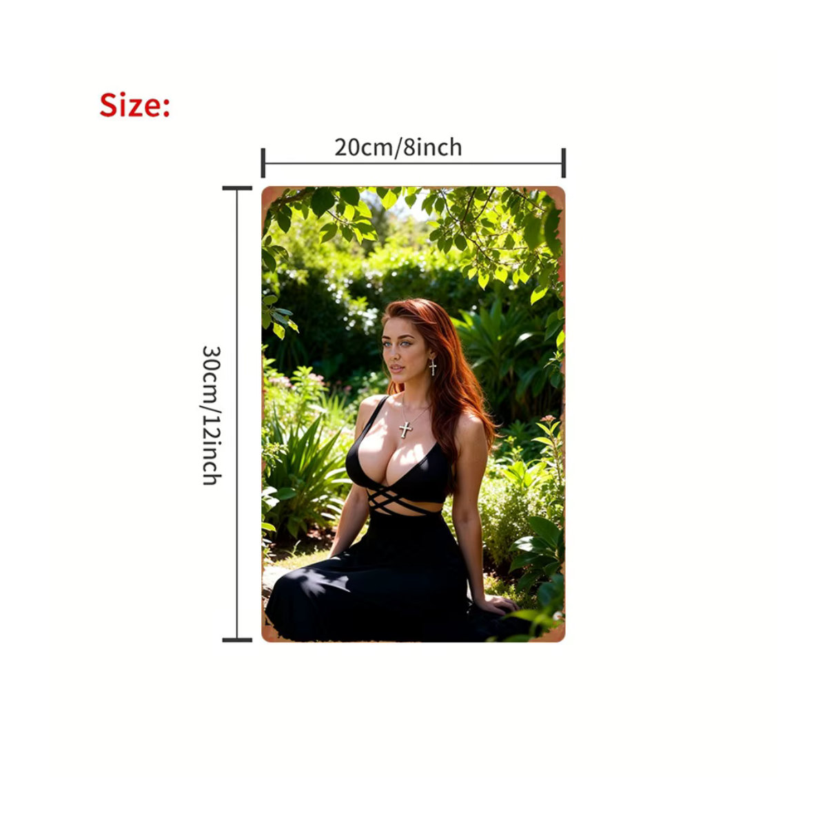 HELLOYOUNG Retro Redhead Metall-Blechschild im Vintage-Stil, mehrfarbiges Porträt als Wandkunst für Innen und Außen, B: 30,48 cm, H: 20,32 cm - Bild 2