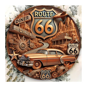 HELLOYOUNG Route 66 Wandkunst aus Metall in Braun, Vintage Deko für Außen und Innen, quadratisch, B/H: 20 x 20 cm