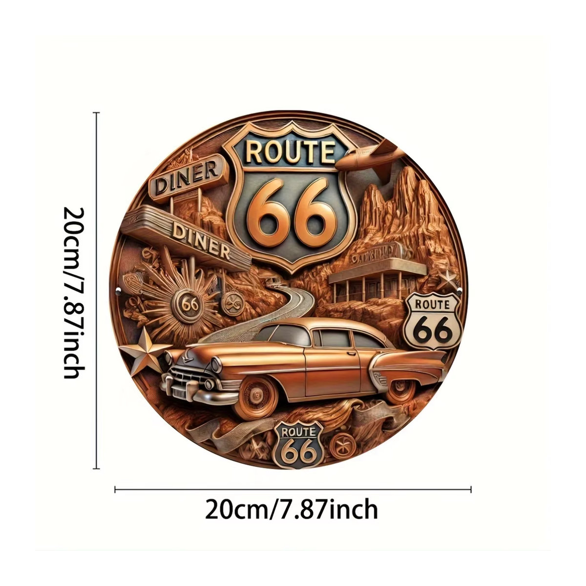 HELLOYOUNG Route 66 Wandkunst aus Metall in Braun, Vintage Deko für Außen und Innen, quadratisch, B/H: 20 x 20 cm - Bild 2