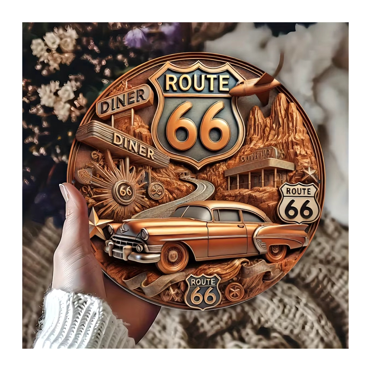 HELLOYOUNG Route 66 Wandkunst aus Metall in Braun, Vintage Deko für Außen und Innen, quadratisch, B/H: 20 x 20 cm - Bild 3