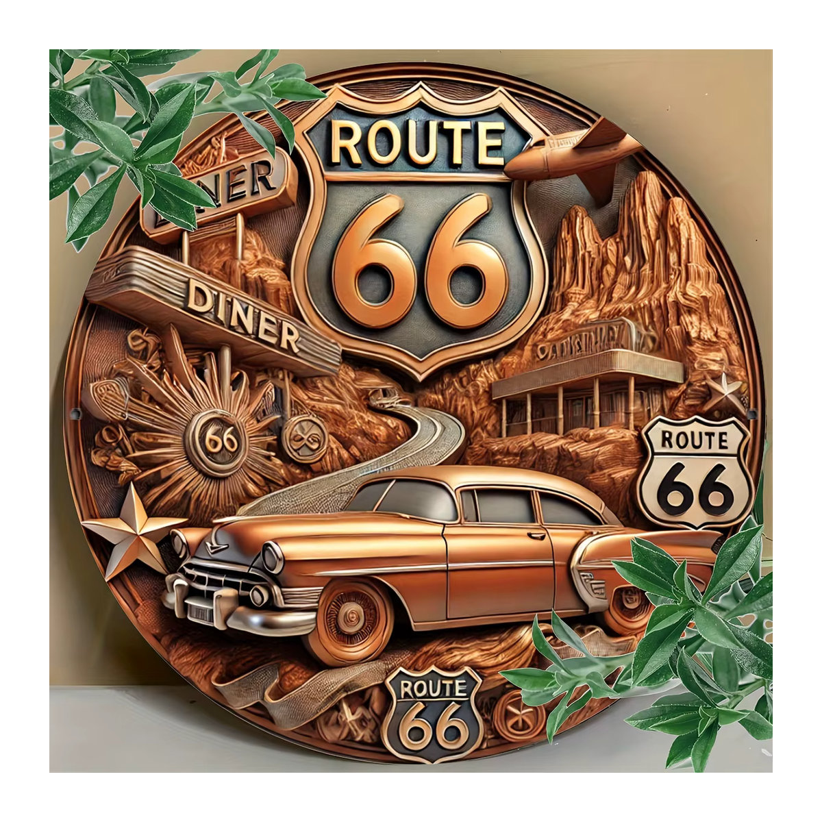 HELLOYOUNG Route 66 Wandkunst aus Metall in Braun, Vintage Deko für Außen und Innen, quadratisch, B/H: 20 x 20 cm - Bild 4