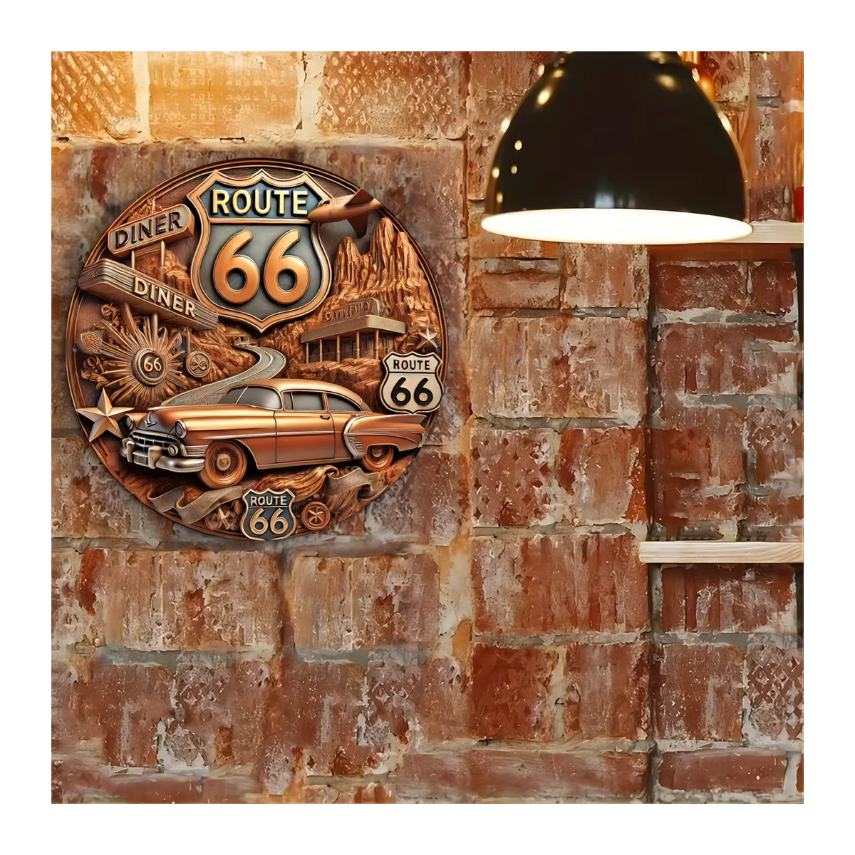 HELLOYOUNG Route 66 Wandkunst aus Metall in Braun, Vintage Deko für Außen und Innen, quadratisch, B/H: 20 x 20 cm - Bild 5
