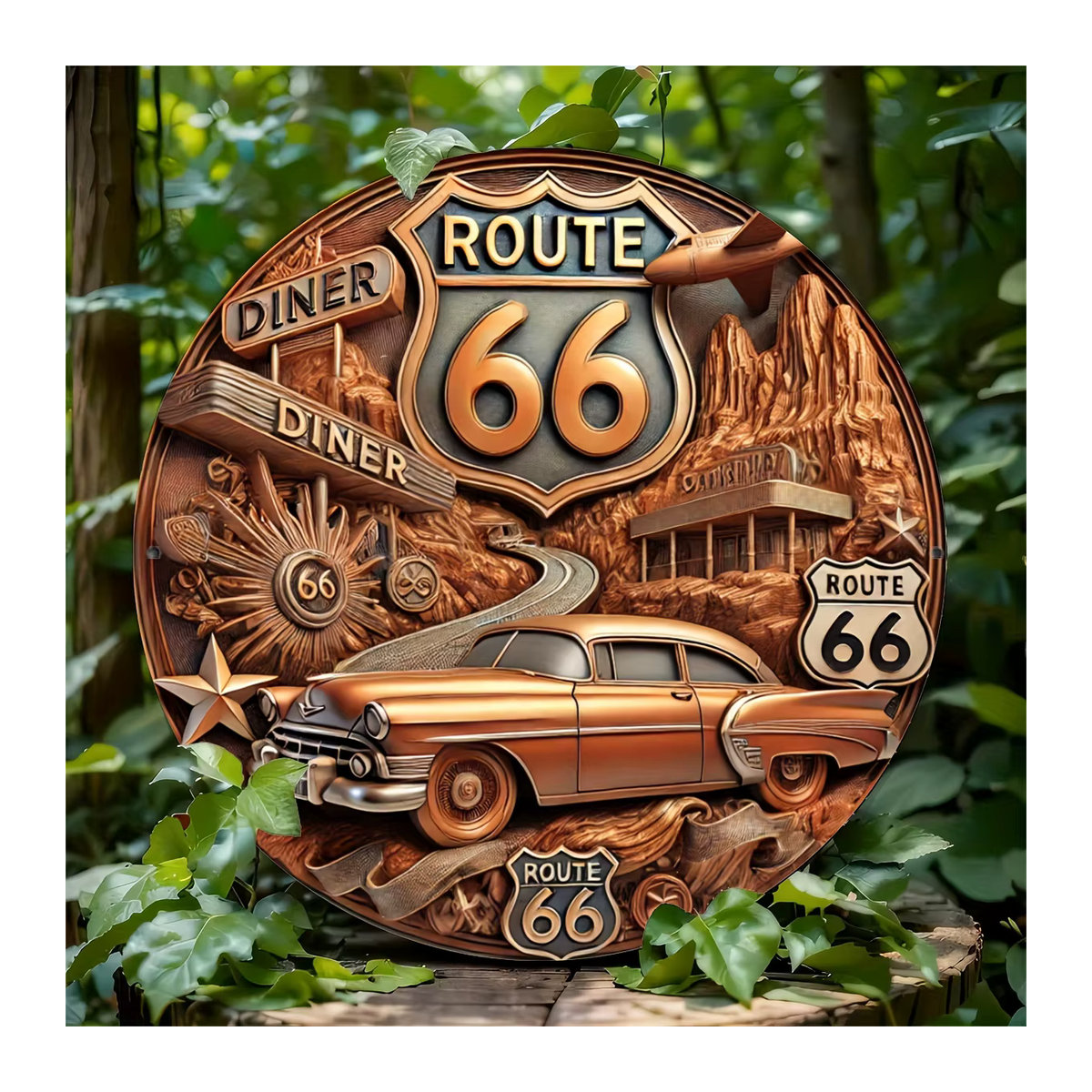 HELLOYOUNG Route 66 Wandkunst aus Metall in Braun, Vintage Deko für Außen und Innen, quadratisch, B/H: 20 x 20 cm - Bild 6