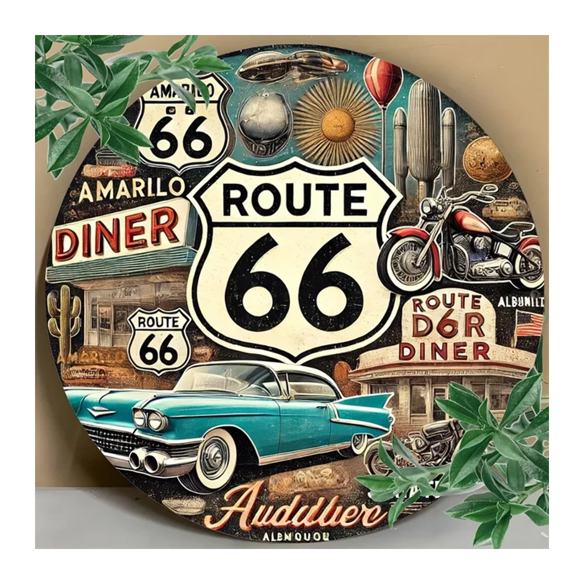HELLOYOUNG Route66 Vintage-Metallschild, mehrfarbig, B/B/B: 20,3 x 20,3 x 20,3 cm, Retro-Wandkunst für Garage, Bar und Zuhause - Bild 1