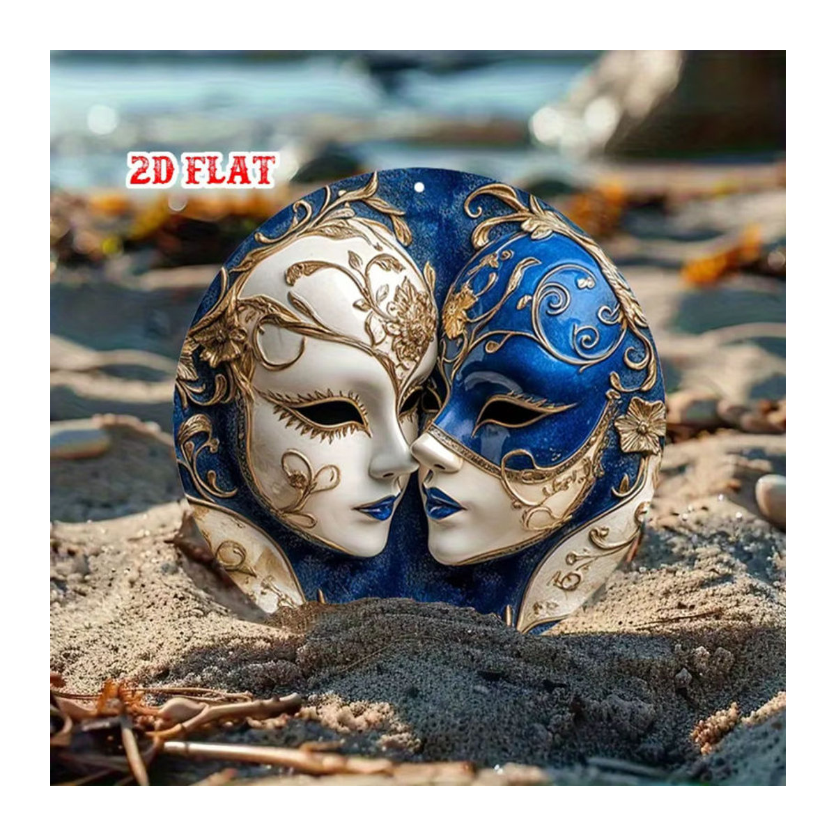 HELLOYOUNG Rundes Aluminiumschild im Venice-Design mit floralem Muster, Blau und Gold, Metall-Wanddekoration - Bild 5