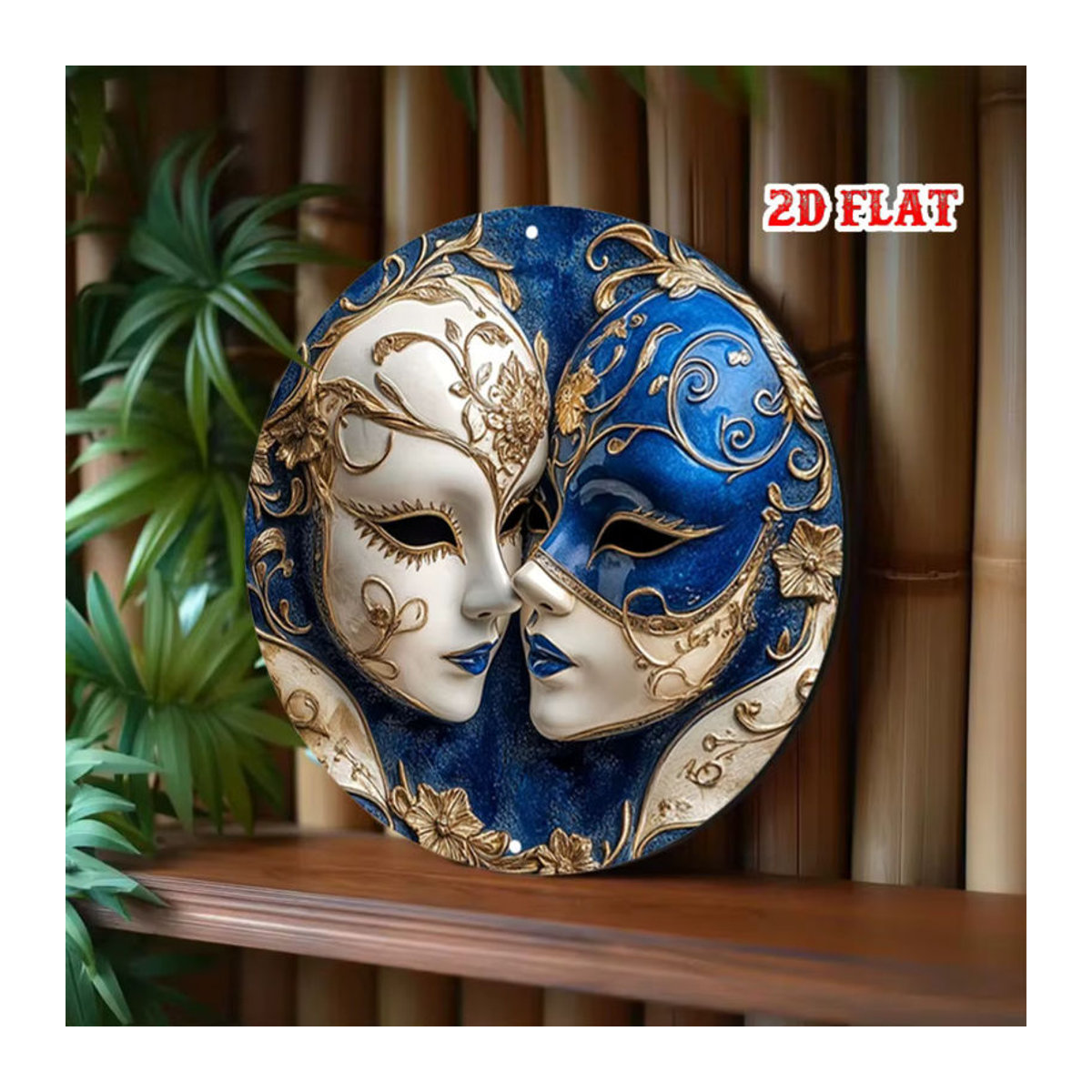 HELLOYOUNG Rundes Aluminiumschild im Venice-Design mit floralem Muster, Blau und Gold, Metall-Wanddekoration - Bild 6