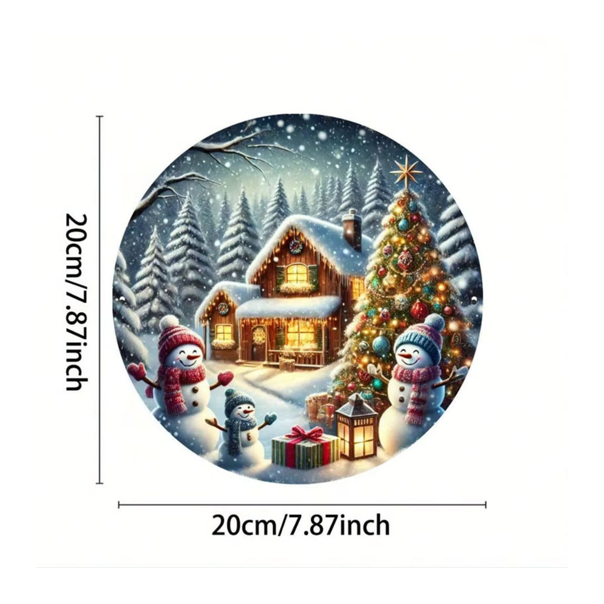 HELLOYOUNG Rundes Metallschild Weihnachtsschneemann und Baum, mehrfarbig, Durchmesser: 20,3 cm - Bild 4