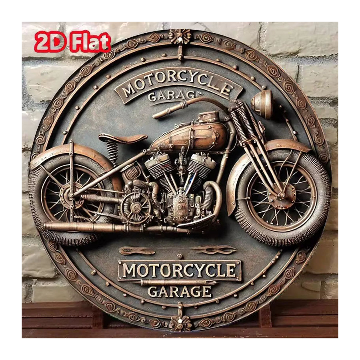 HELLOYOUNG Rundes Vintage Metallschild Motorradgarage in Braun, Durchmesser: 20,32 cm - Bild 3