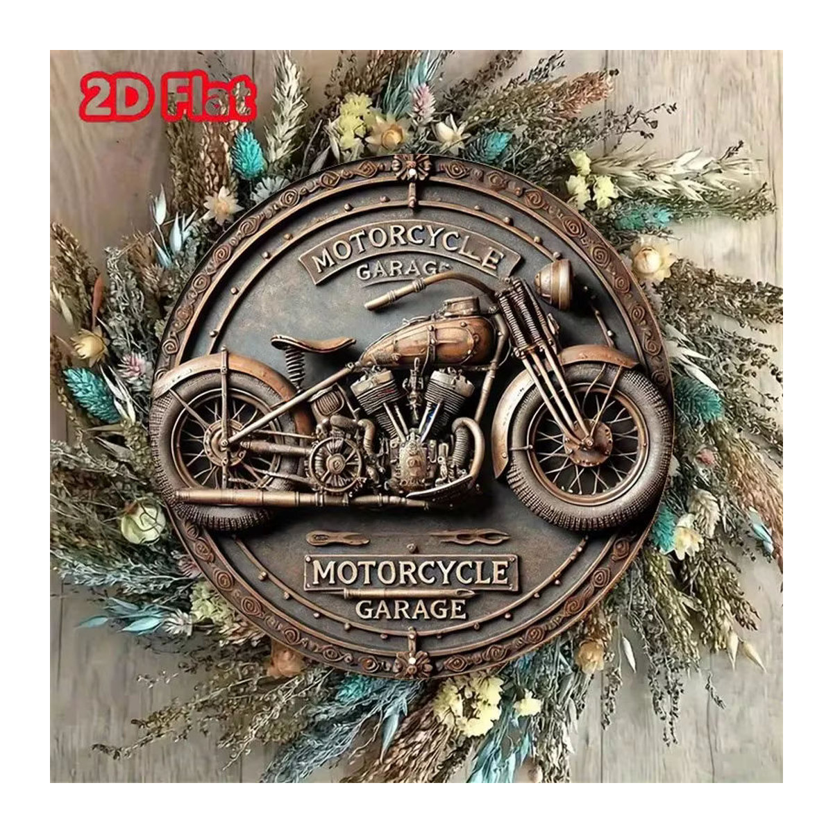 HELLOYOUNG Rundes Vintage Metallschild Motorradgarage in Braun, Durchmesser: 20,32 cm - Bild 5