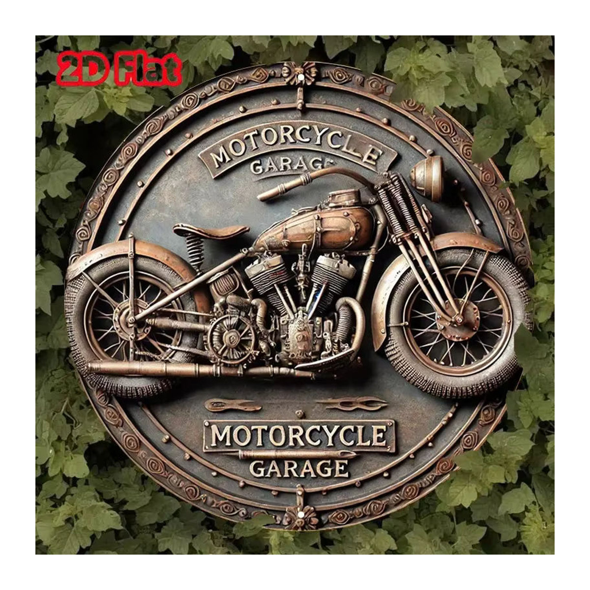 HELLOYOUNG Rundes Vintage Metallschild Motorradgarage in Braun, Durchmesser: 20,32 cm - Bild 6