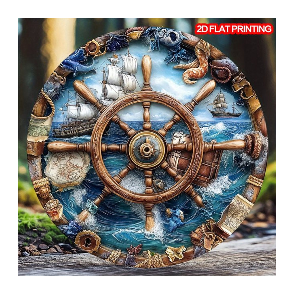 HELLOYOUNG Rundes Wandschild aus Metall in Maritim-Design, mehrfarbig, Durchmesser: 20 cm - Bild 1
