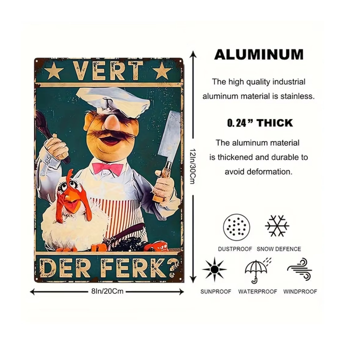 HELLOYOUNG Rustikales Metallschild Vert der Ferk Vintage Wanddeko für Küche und Esszimmer, Mehrfarbig, Breite: 30,48 cm, Höhe: 20,32 cm - Bild 3