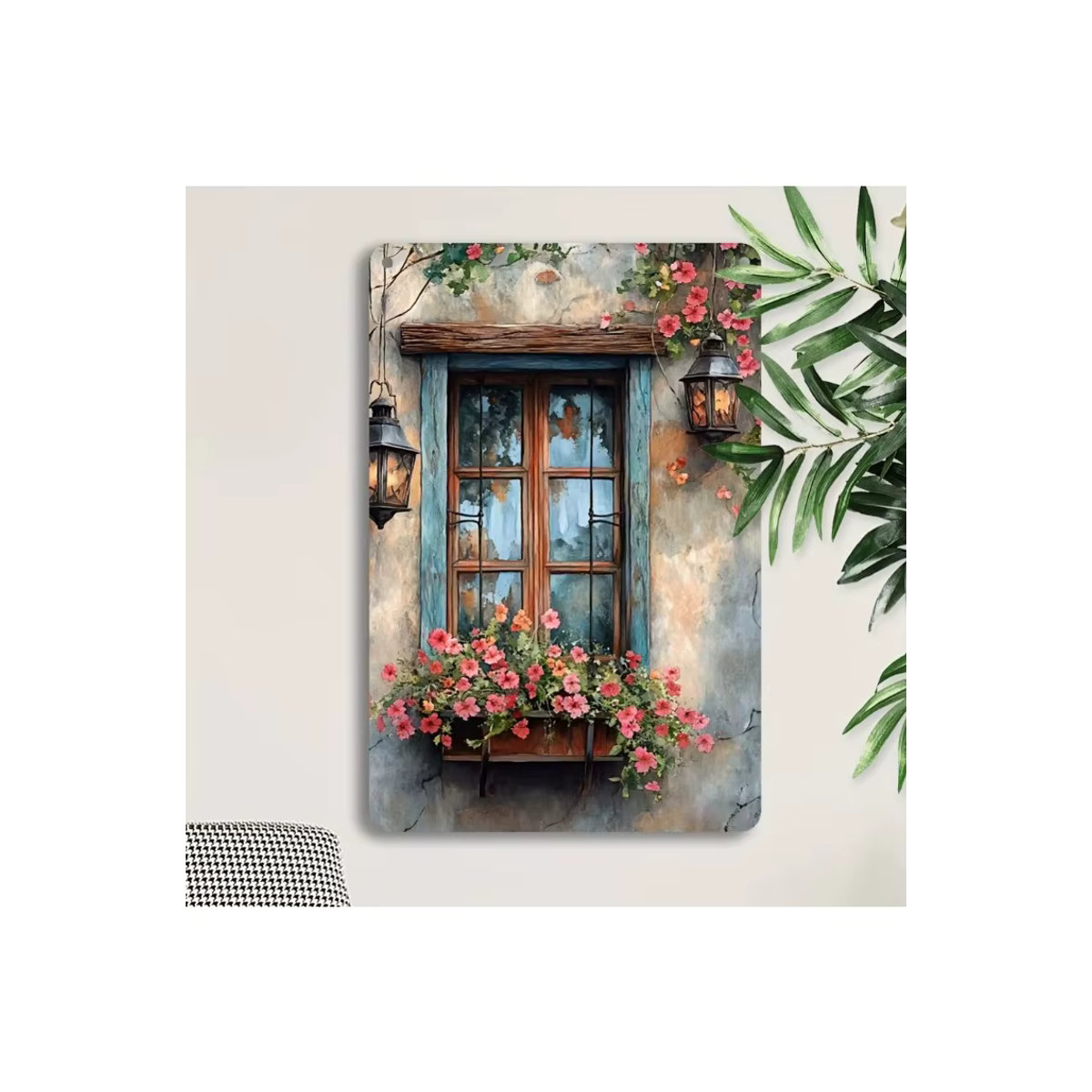 HELLOYOUNG Rustikales Wandfenster mit floralem Blumenschild in Mehrfarbig, Rechteckig, B/H: 30 x 30 cm - Bild 6