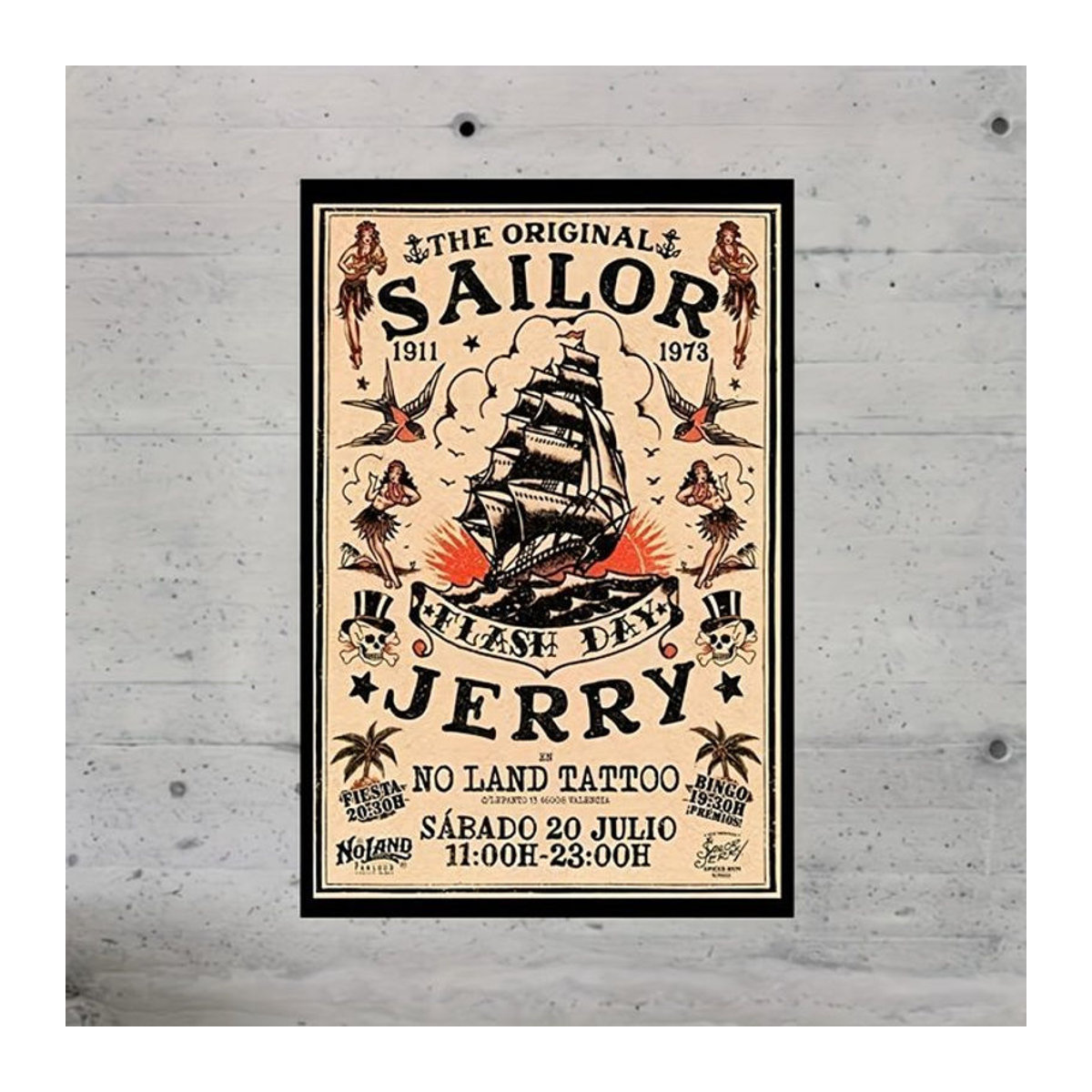 HELLOYOUNG Sailor Jerry Vintage Blechschild in Beige, nautische Metallwandkunst für Bar und Man Cave, rechteckig, B: 30 cm, H: 20 cm, T: 20 cm - Bild 1