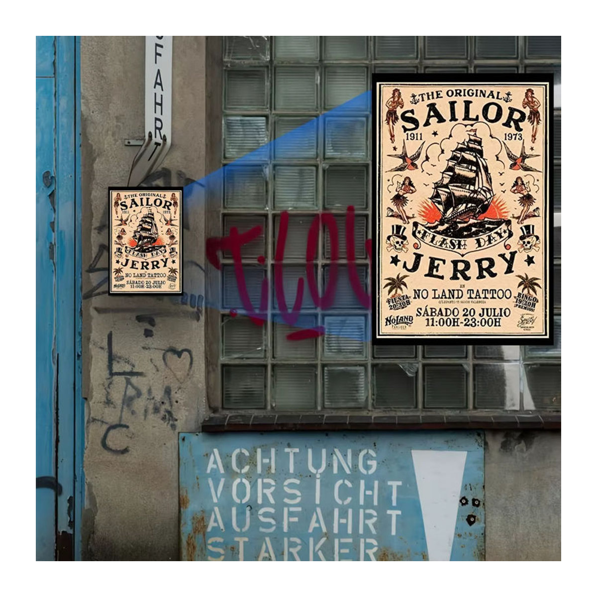 HELLOYOUNG Sailor Jerry Vintage Blechschild in Beige, nautische Metallwandkunst für Bar und Man Cave, rechteckig, B: 30 cm, H: 20 cm, T: 20 cm - Bild 5