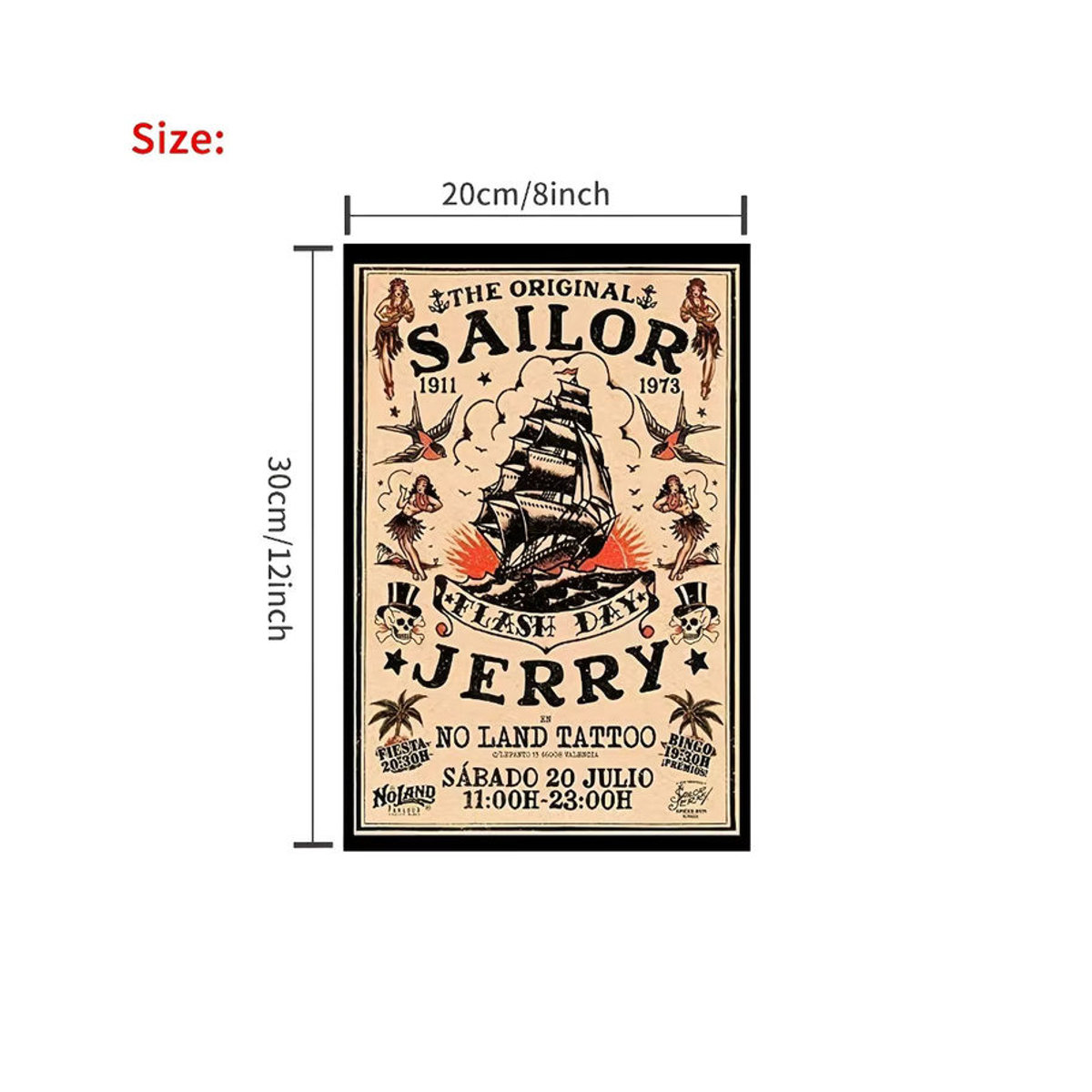 HELLOYOUNG Sailor Jerry Vintage Blechschild in Beige, nautische Metallwandkunst für Bar und Man Cave, rechteckig, B: 30 cm, H: 20 cm, T: 20 cm - Bild 6