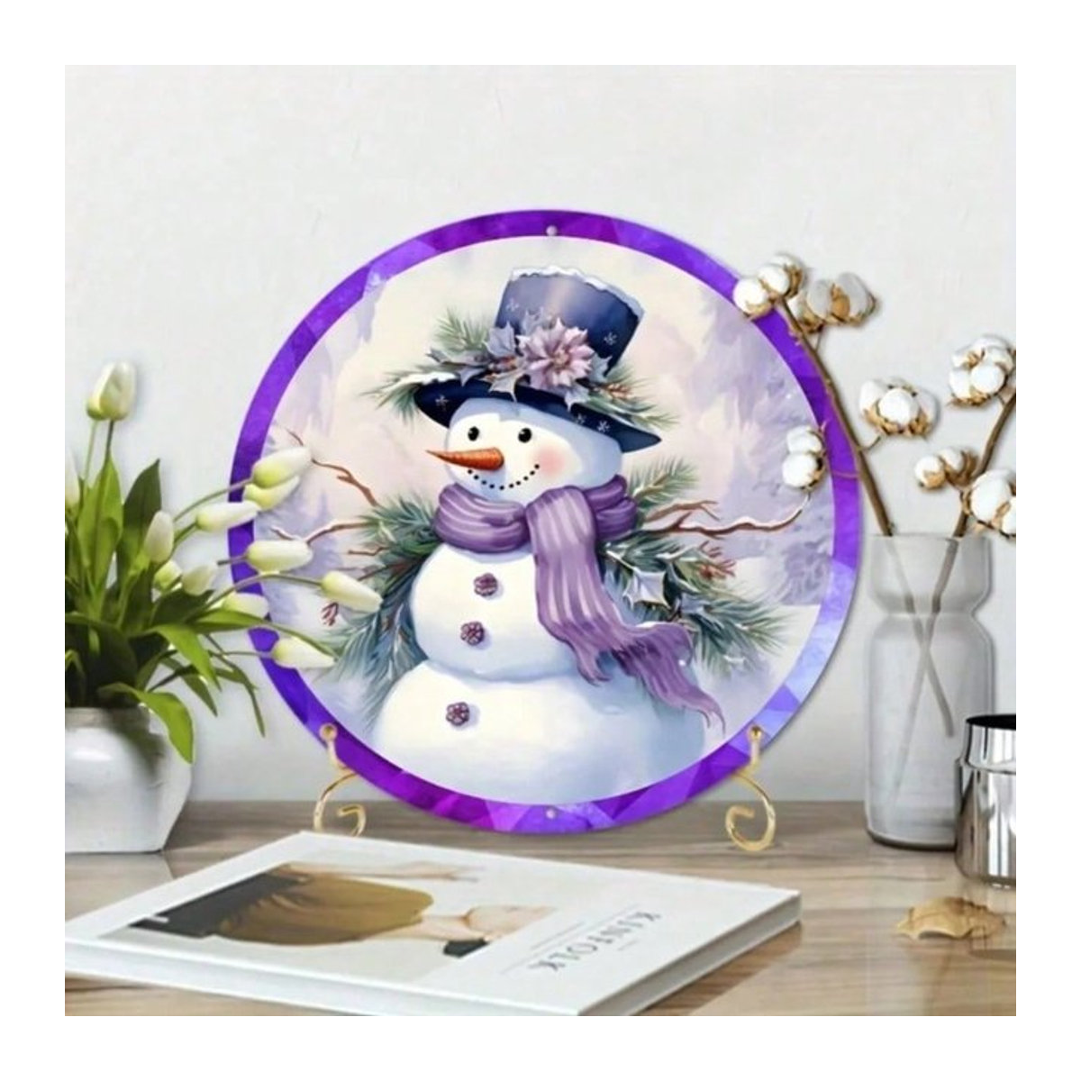 HELLOYOUNG Schneemann-Wanddekoration aus Aluminium in Lila, Quadratisch, B/H: 20,3 x 20,3 cm - Bild 1