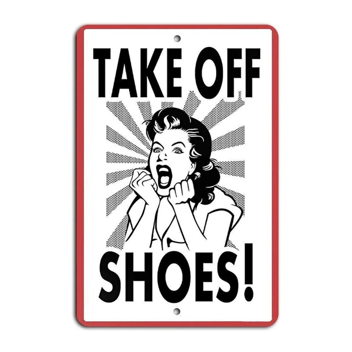 HELLOYOUNG Schuh-Sergeant Take Off Your Shoes Schild – Rustikale Wandkunst aus Holz und Metall in Weiß, B/H: 30 x 30 cm - Bild 1