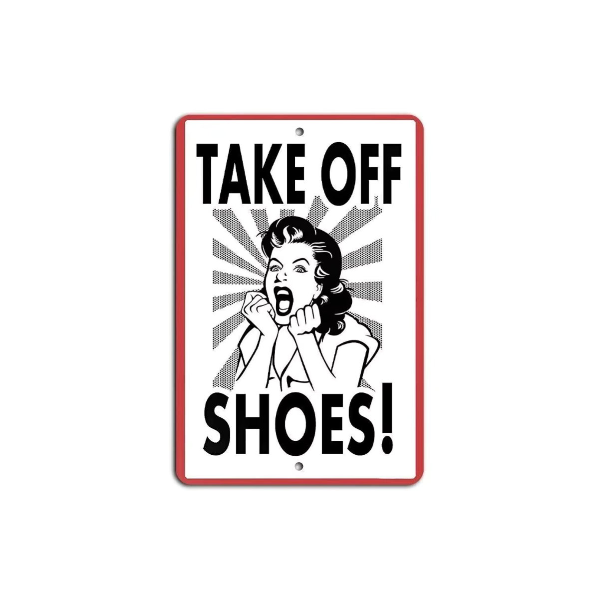 HELLOYOUNG Schuh-Sergeant Take Off Your Shoes Schild – Rustikale Wandkunst aus Holz und Metall in Weiß, B/H: 30 x 30 cm - Bild 3