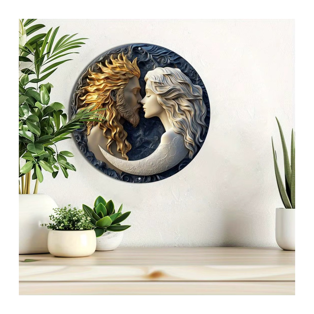 HELLOYOUNG Sonne und Mond Metall-Wandschild, Rundes Vintage Wanddekor in Mehrfarbig, Ästhetischer Wandbehang für Zuhause und Küche - Bild 2