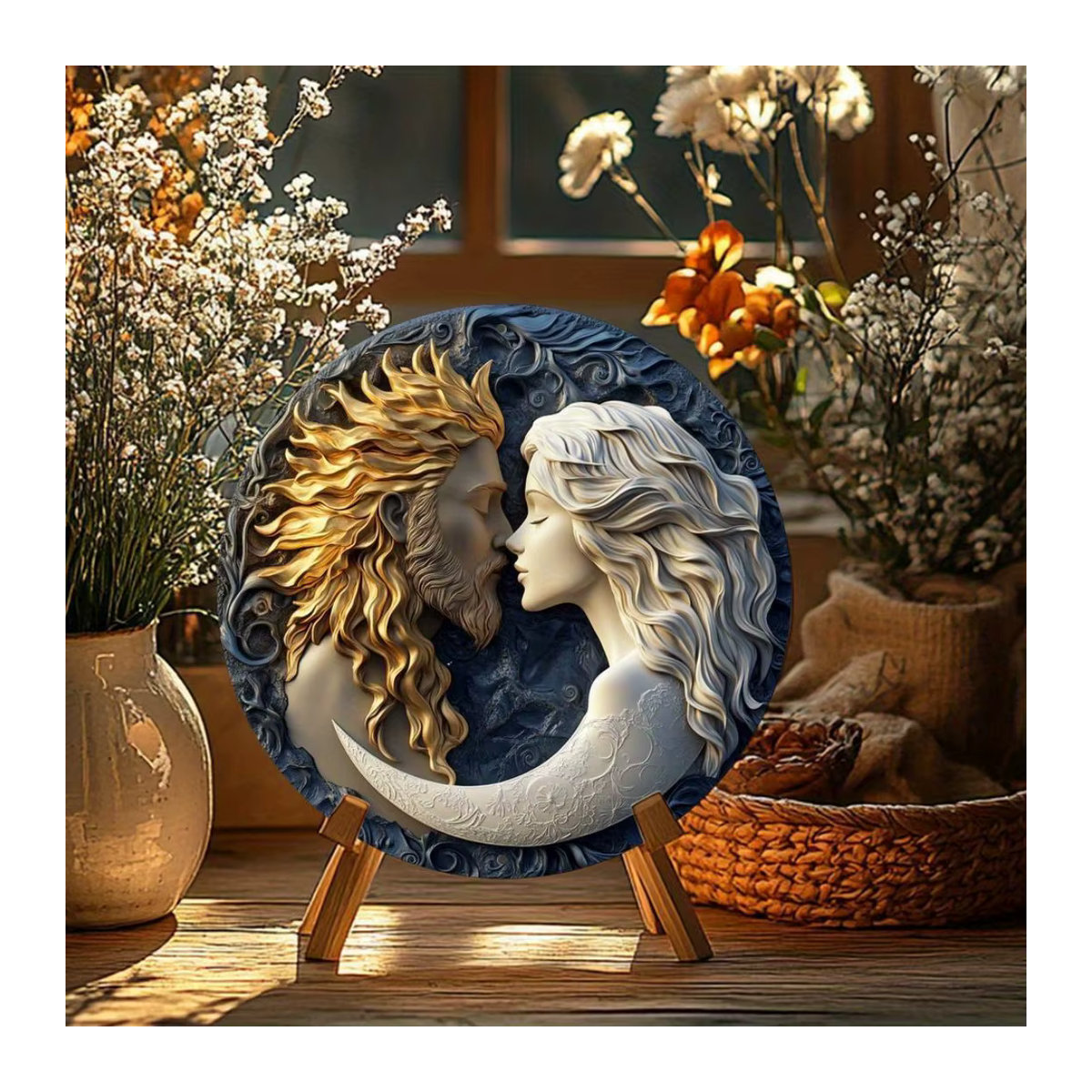 HELLOYOUNG Sonne und Mond Metall-Wandschild, Rundes Vintage Wanddekor in Mehrfarbig, Ästhetischer Wandbehang für Zuhause und Küche - Bild 3