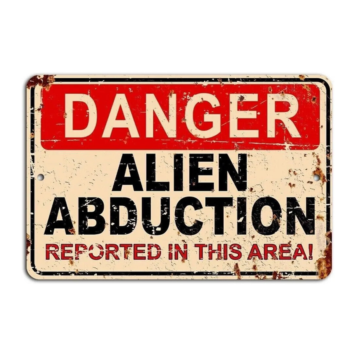 HELLOYOUNG Space Snicker Danger Alien Abduction Sign – Rustikales UFO-Blechschild aus Metall in Mehrfarbig, B: 30 cm, H: 20 cm - Bild 1