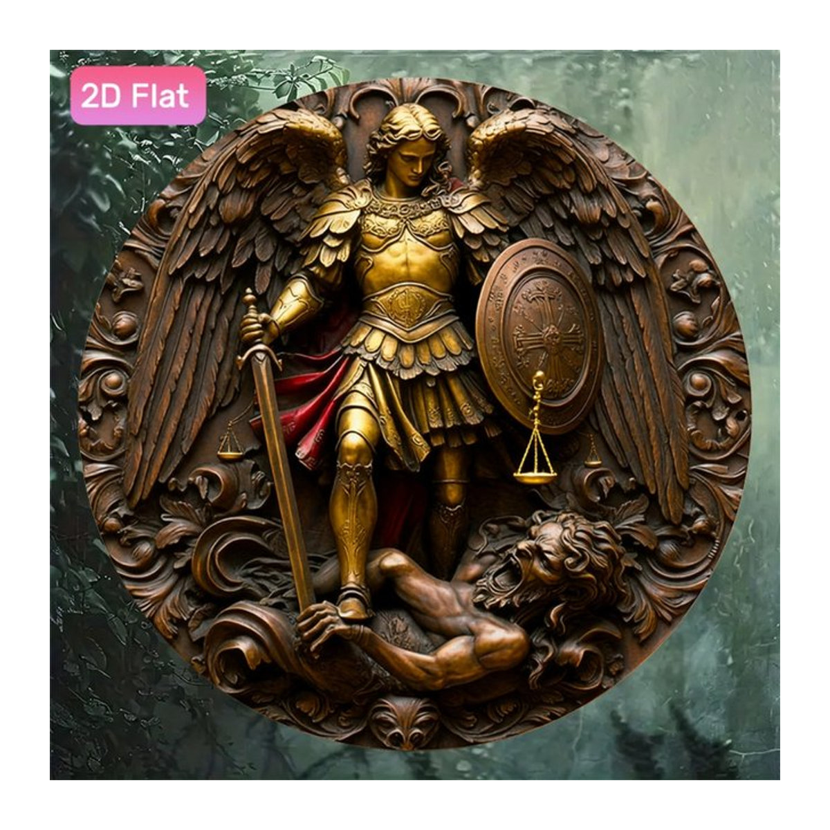HELLOYOUNG St. Angel Scales Blechschild Vintage Wanddekoration in Gold, B: 20 cm, H: 20 cm, T: 20 cm - Bild 1