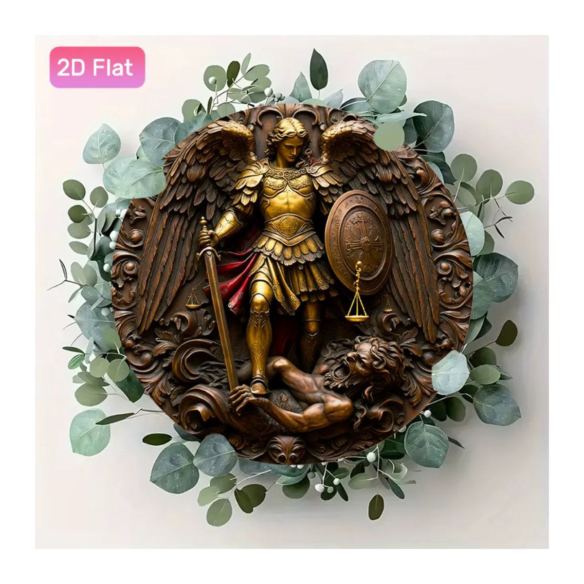HELLOYOUNG St. Angel Scales Blechschild Vintage Wanddekoration in Gold, B: 20 cm, H: 20 cm, T: 20 cm - Bild 3