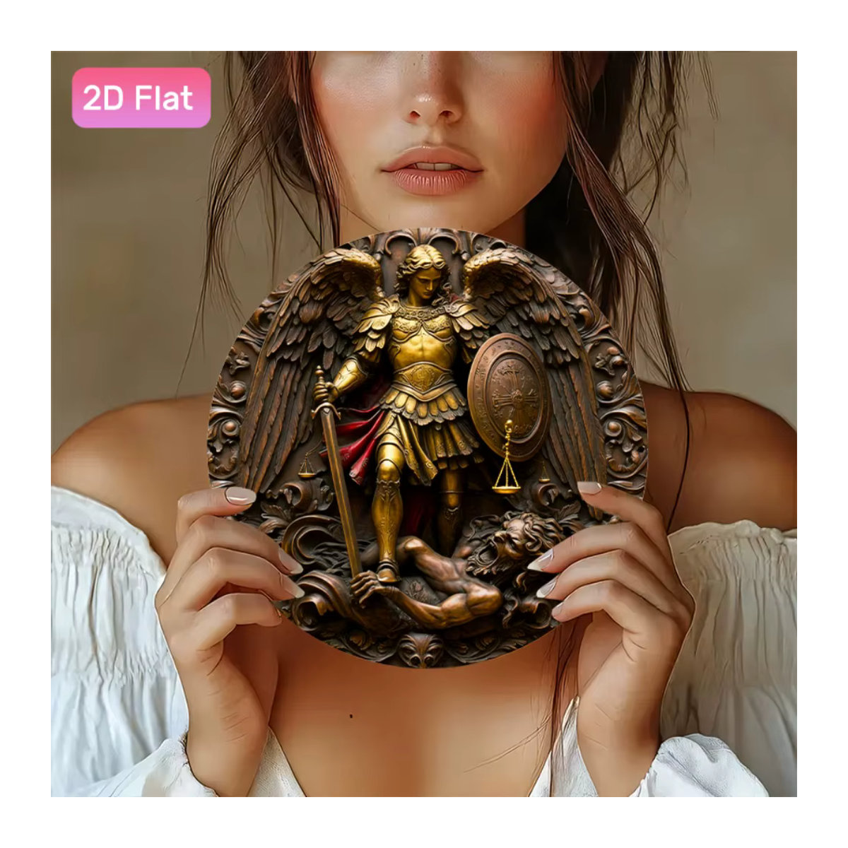 HELLOYOUNG St. Angel Scales Blechschild Vintage Wanddekoration in Gold, B: 20 cm, H: 20 cm, T: 20 cm - Bild 4