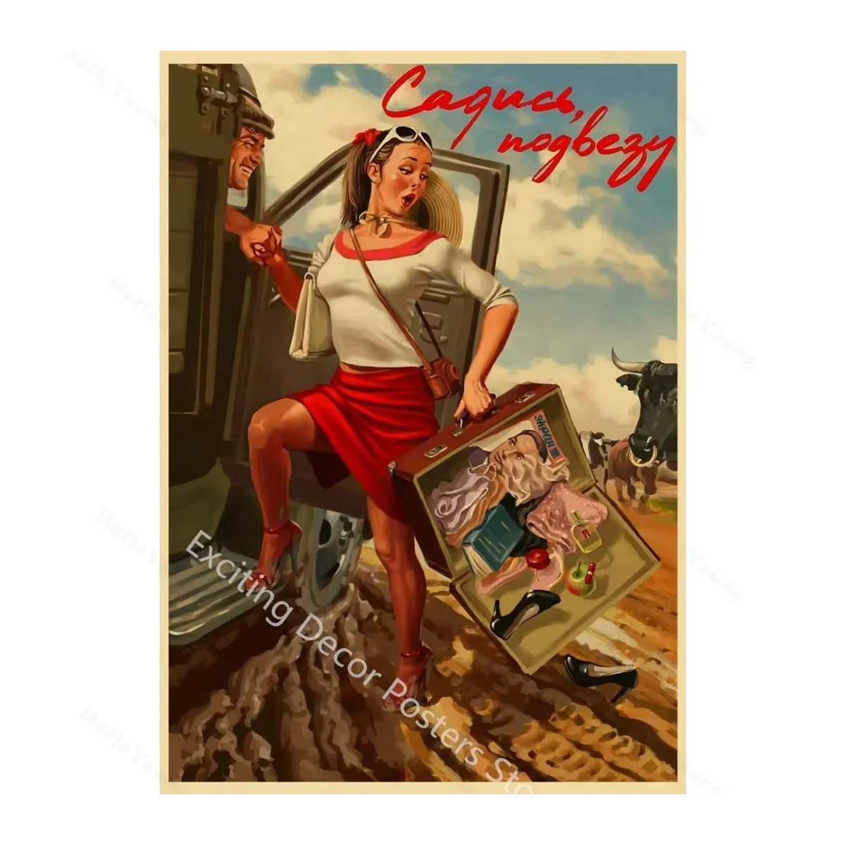 HELLOYOUNG Stalin Era Pin Up Girls Propaganda-Poster im Querformat, mehrfarbiges Vintage Porträt auf Papier zur Wandmontage - Bild 3