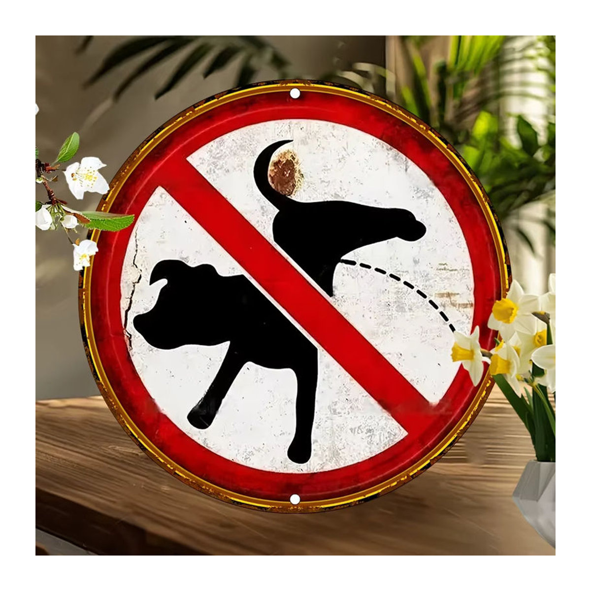 HELLOYOUNG Vintage-Aluminiumschild No Dog Pooping, rund, weiß, Durchmesser: 20,3 cm - Bild 5
