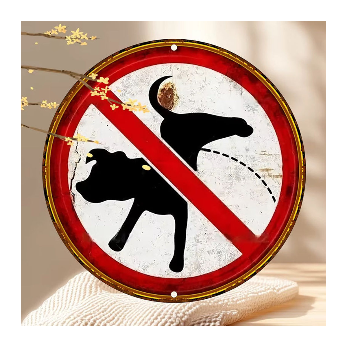 HELLOYOUNG Vintage-Aluminiumschild No Dog Pooping, rund, weiß, Durchmesser: 20,3 cm - Bild 6