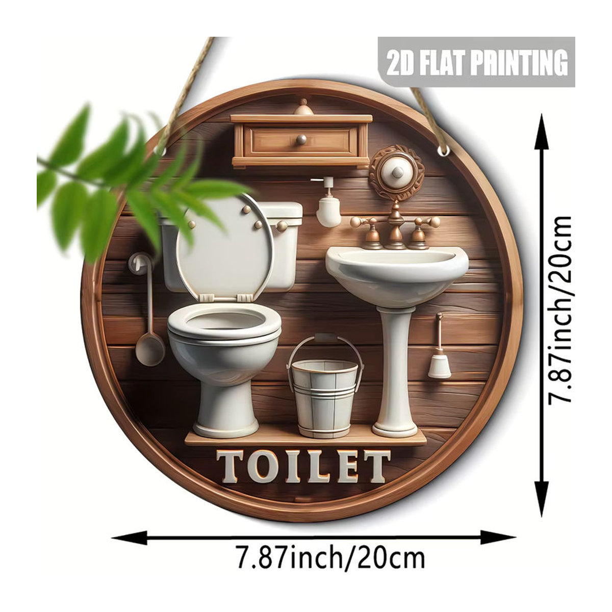 HELLOYOUNG Vintage Aluminiumschild Rund mit lustigem Toilettenthema in Braun zur Wanddekoration - Bild 2