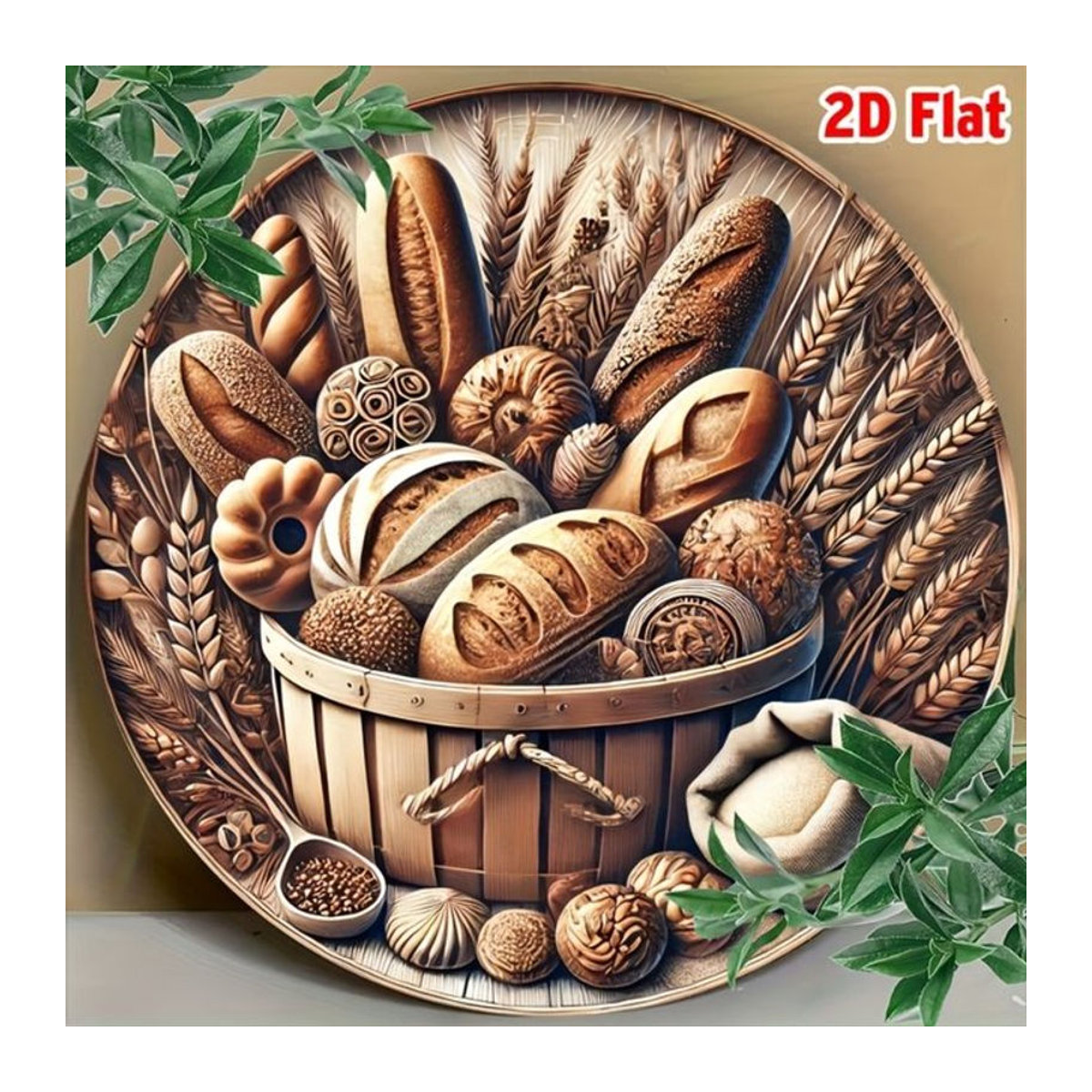 HELLOYOUNG Vintage Bauernhaus Brot- und Weizenküchenschild aus Metall, runde Wanddekoration in Braun - Bild 1