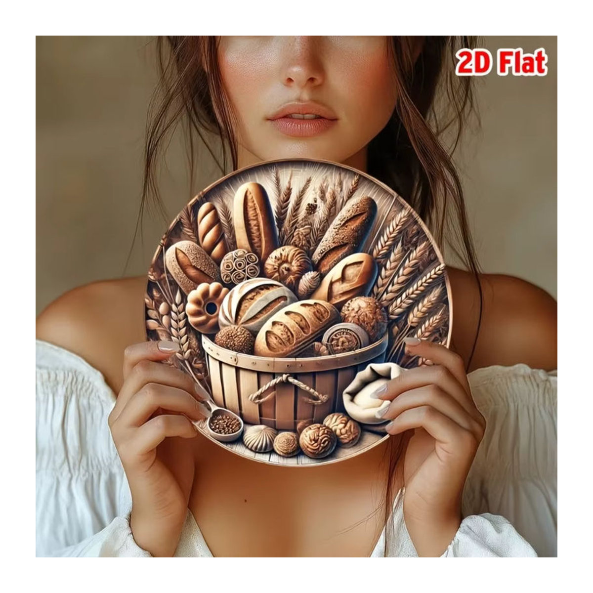HELLOYOUNG Vintage Bauernhaus Brot- und Weizenküchenschild aus Metall, runde Wanddekoration in Braun - Bild 3