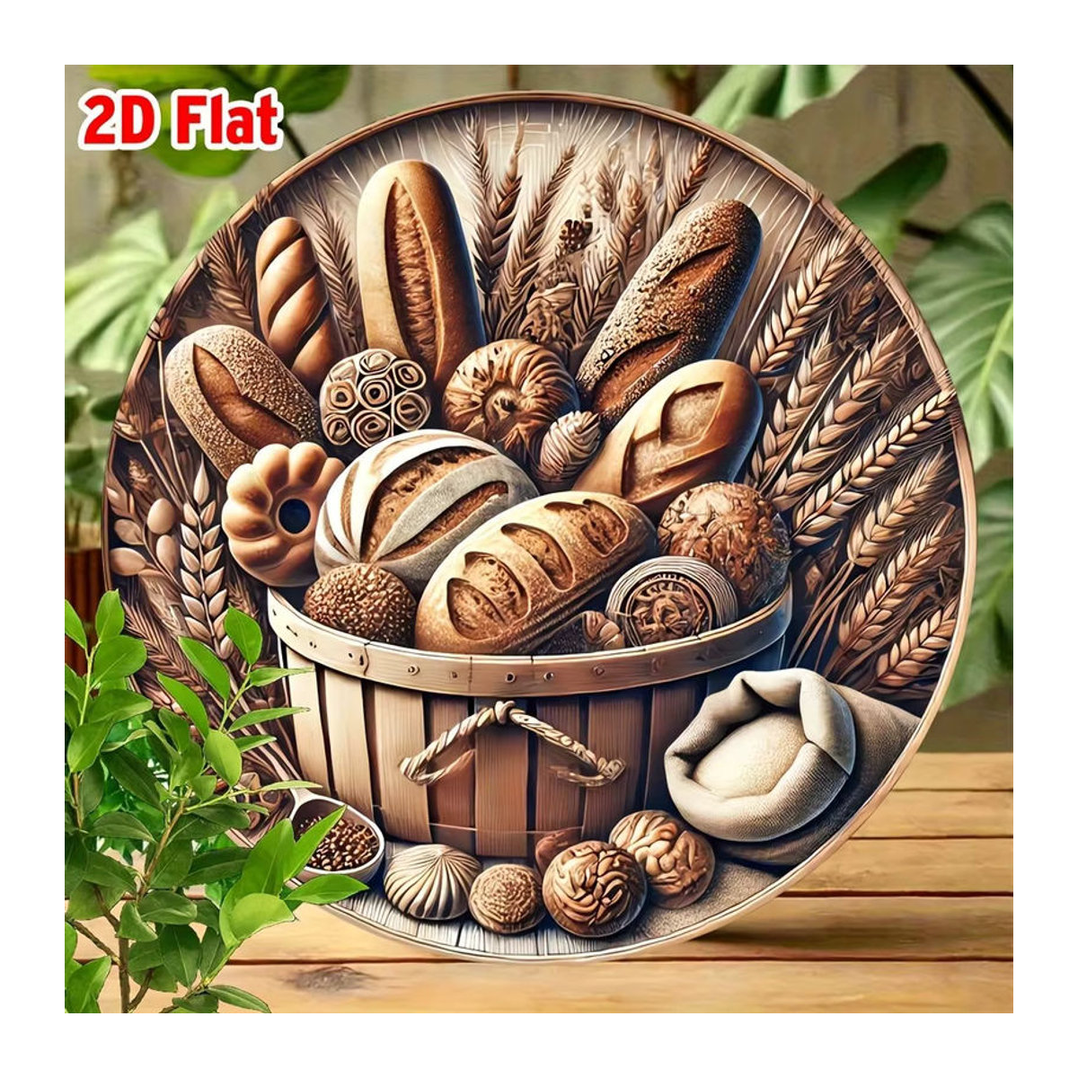 HELLOYOUNG Vintage Bauernhaus Brot- und Weizenküchenschild aus Metall, runde Wanddekoration in Braun - Bild 4