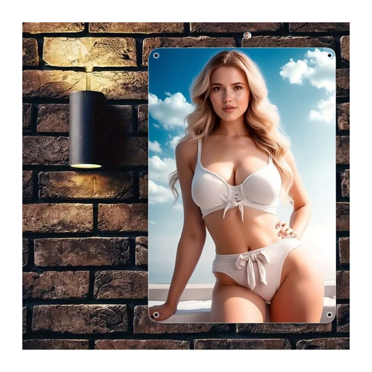 HELLOYOUNG Vintage Bikini-Mädchen Metallschild, mehrfarbig, B/H: 30,5 x 20,3 cm - Bild 1