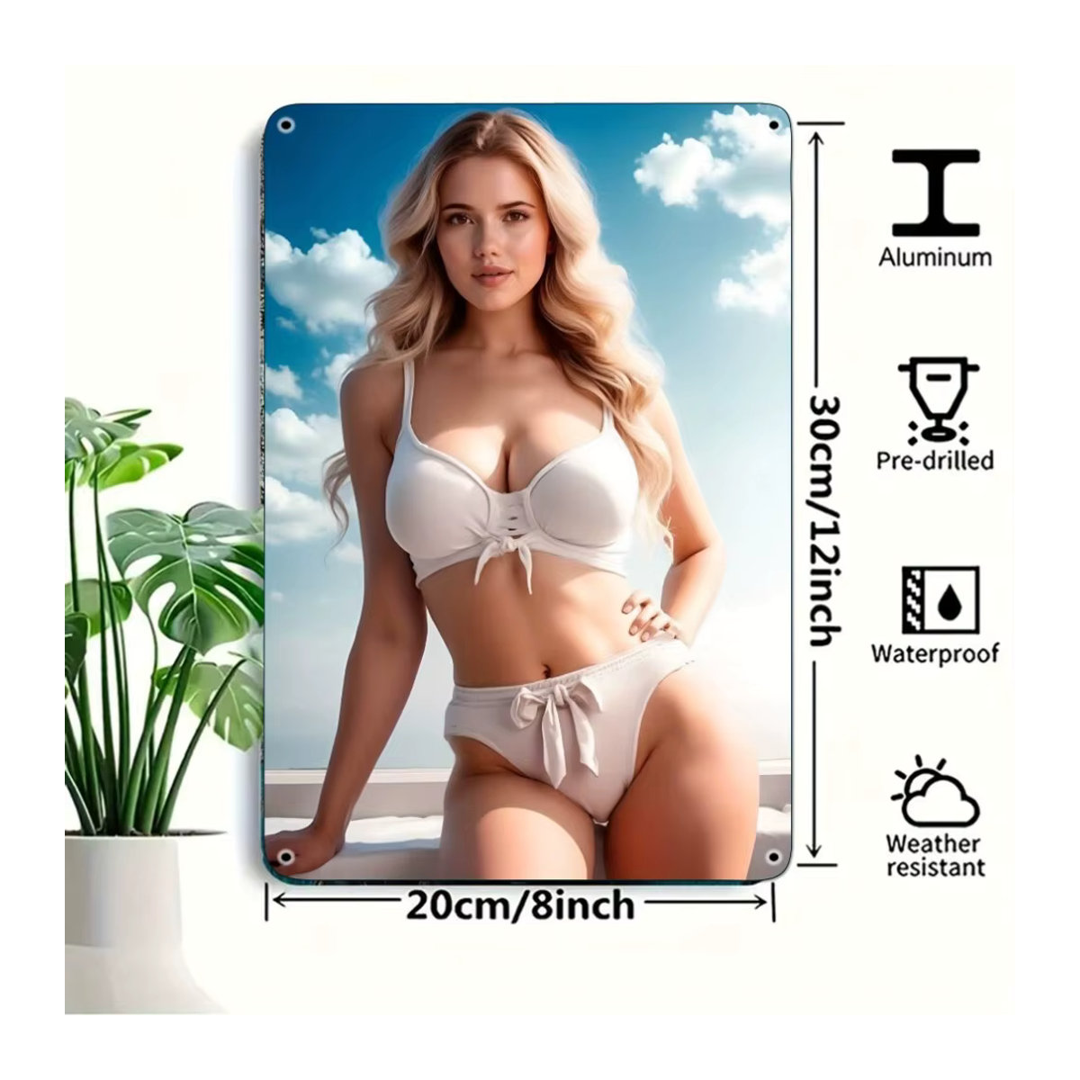 HELLOYOUNG Vintage Bikini-Mädchen Metallschild, mehrfarbig, B/H: 30,5 x 20,3 cm - Bild 2