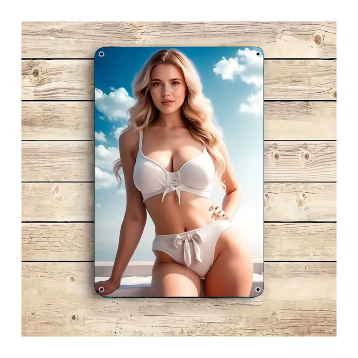 HELLOYOUNG Vintage Bikini-Mädchen Metallschild, mehrfarbig, B/H: 30,5 x 20,3 cm - Bild 3
