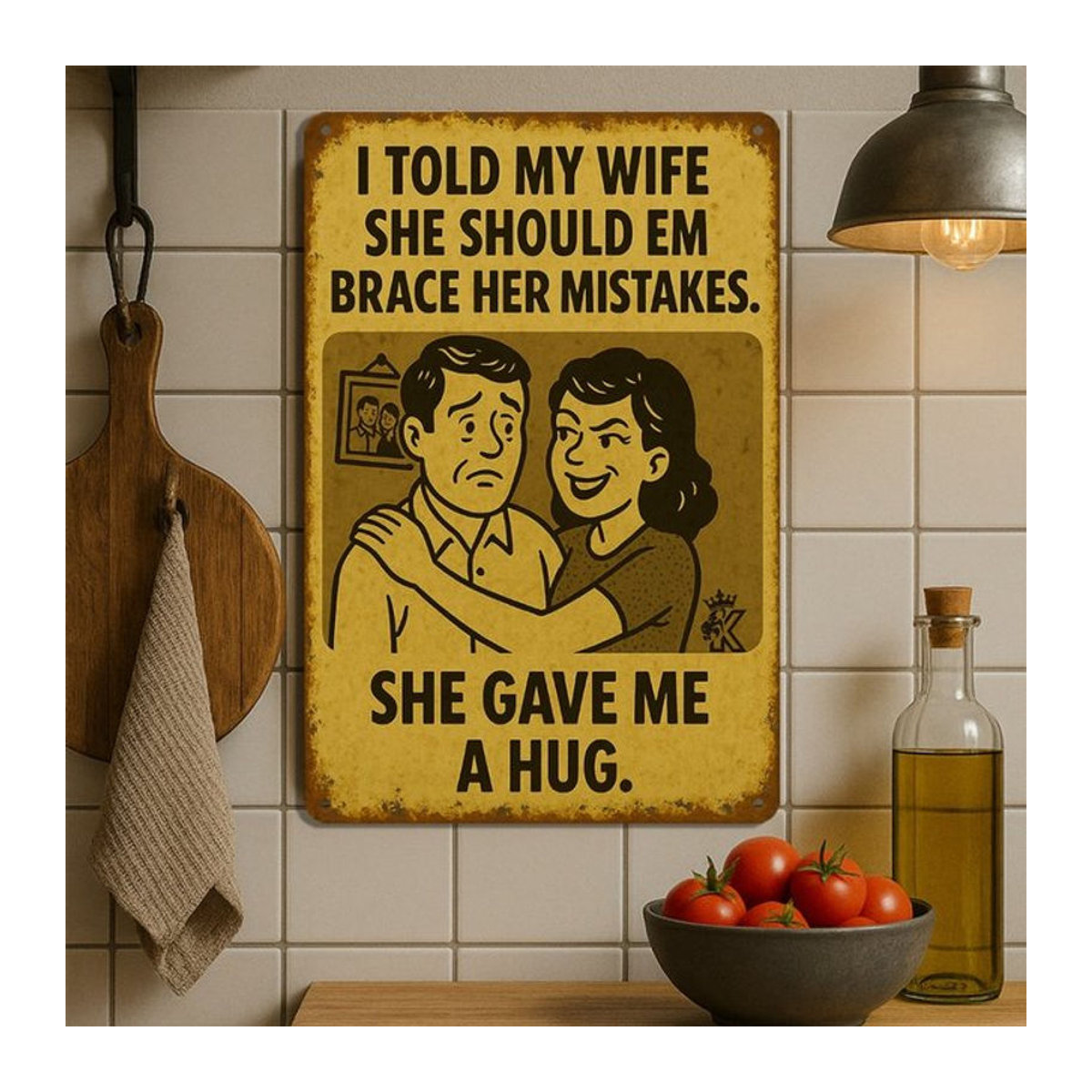 HELLOYOUNG Vintage Blechschild I Told My Wife Gelb Metall Wanddekoration Rechteckig B: 30,5 cm, H: 20,3 cm - Bild 1