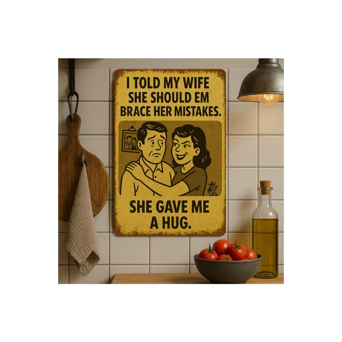 HELLOYOUNG Vintage Blechschild I Told My Wife Gelb Metall Wanddekoration Rechteckig B: 30,5 cm, H: 20,3 cm - Bild 6