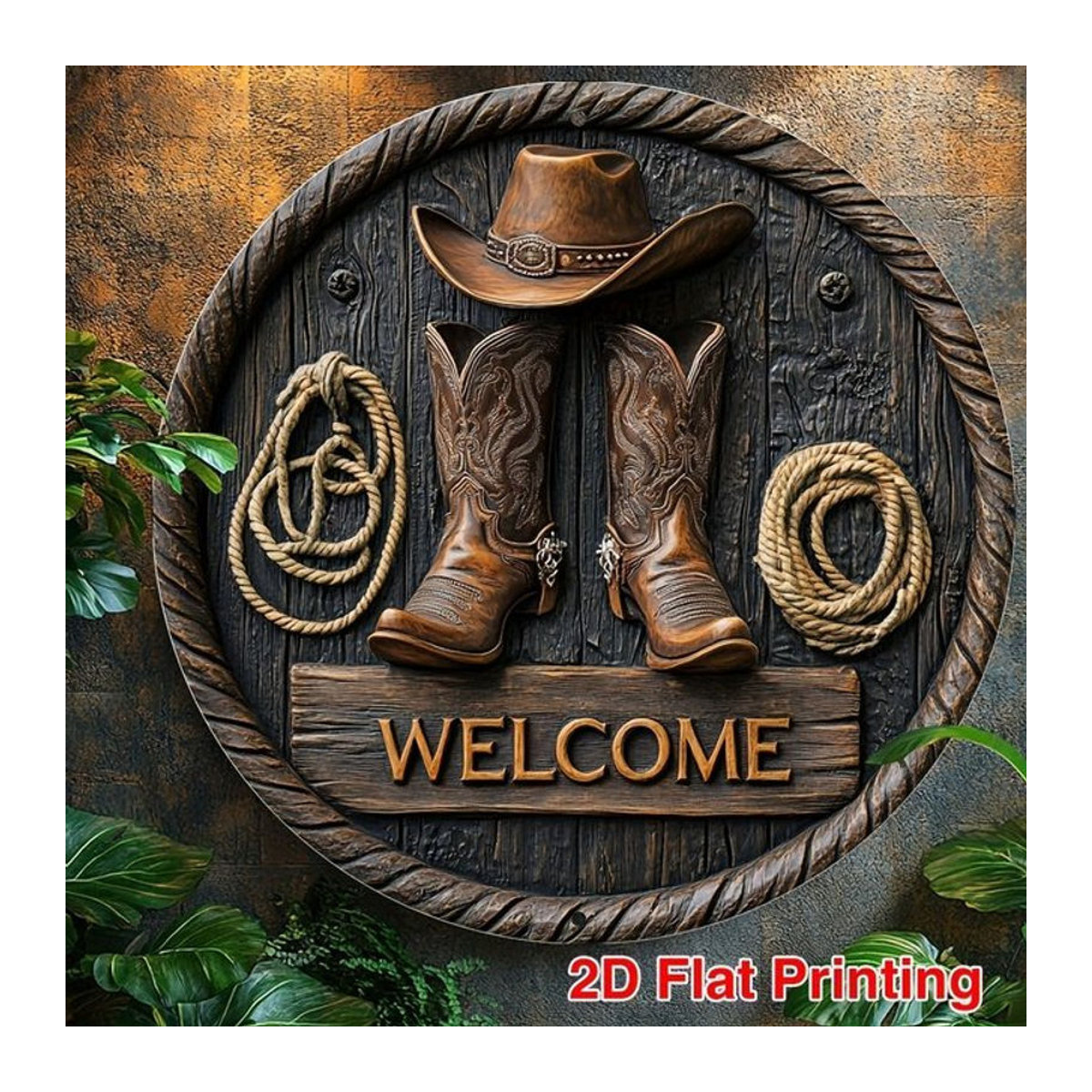 HELLOYOUNG Vintage Cowboy Willkommensschild aus Metall, rund, braun, Durchmesser: 20,3 cm - Bild 1