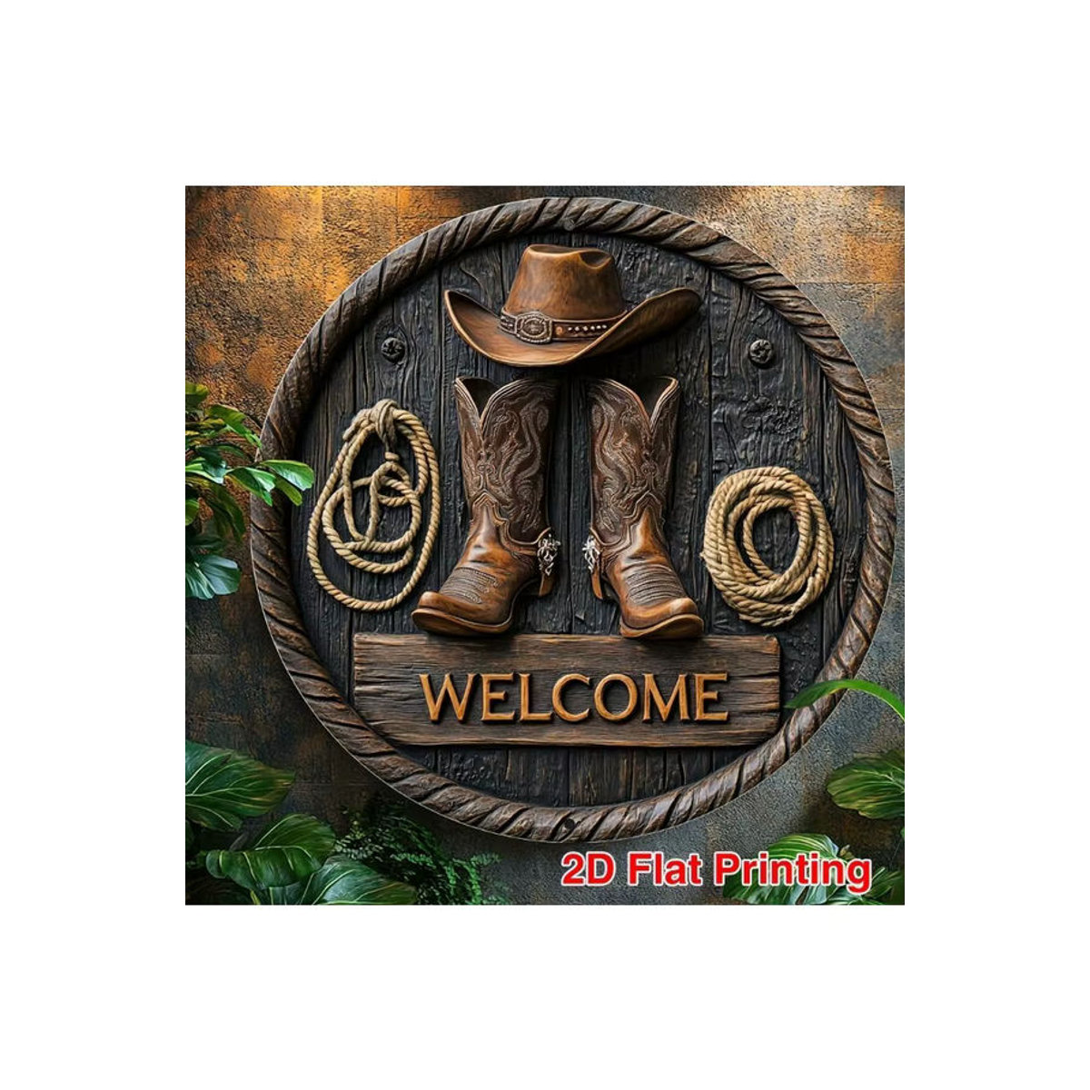 HELLOYOUNG Vintage Cowboy Willkommensschild aus Metall, rund, braun, Durchmesser: 20,3 cm - Bild 7