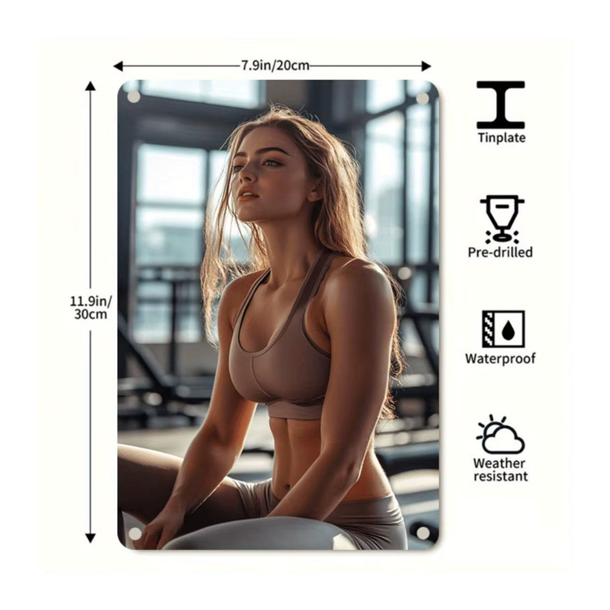 HELLOYOUNG Vintage Fitness Wandkunst aus Metall für Frauen, rechteckige Wanddekoration, B: 20,3 cm, H: 30,5 cm - Bild 1