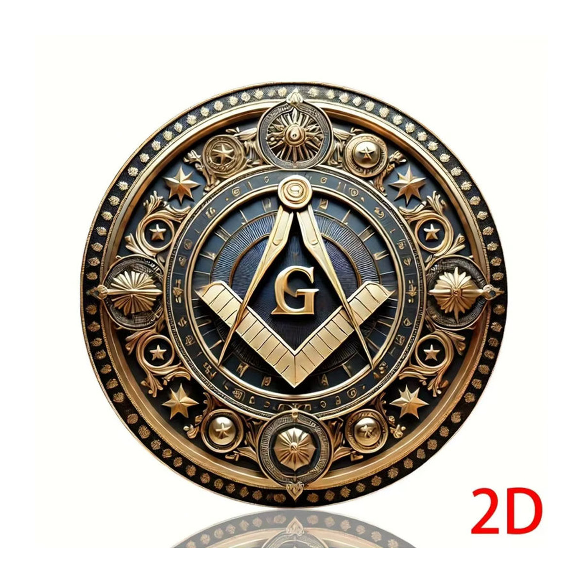 HELLOYOUNG Vintage Freimaurer Aluminiumschild rund in Gold mit geometrischem Design zur Wanddekoration - Bild 3