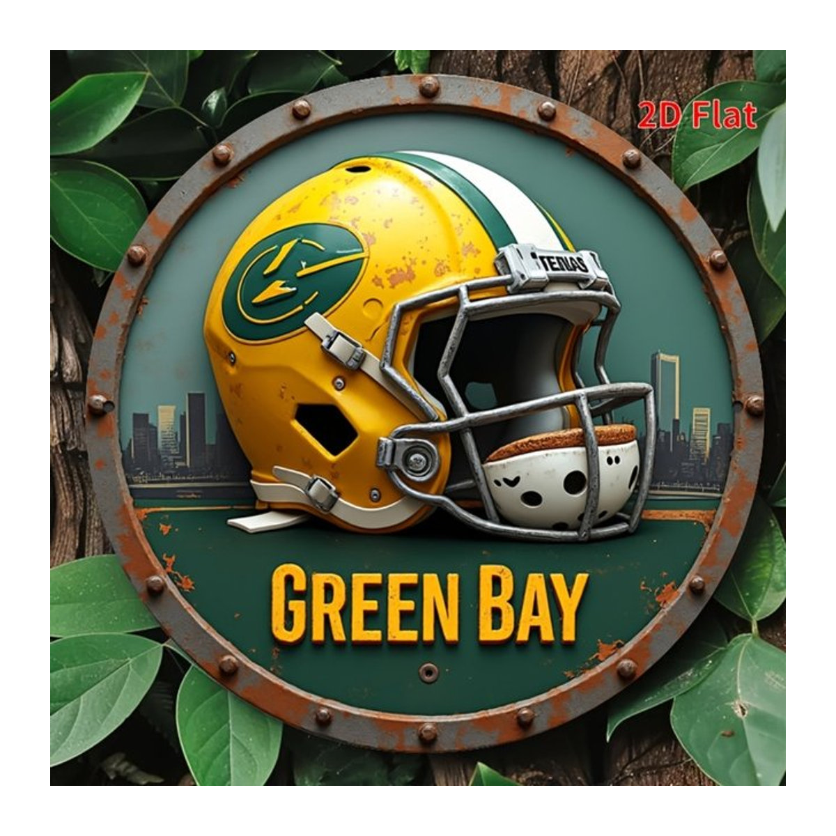 HELLOYOUNG Vintage Green Bay Fußballhelm Wanddekoration aus Metall, rund, Grün/Gelb, Durchmesser: 20,3 cm - Bild 1