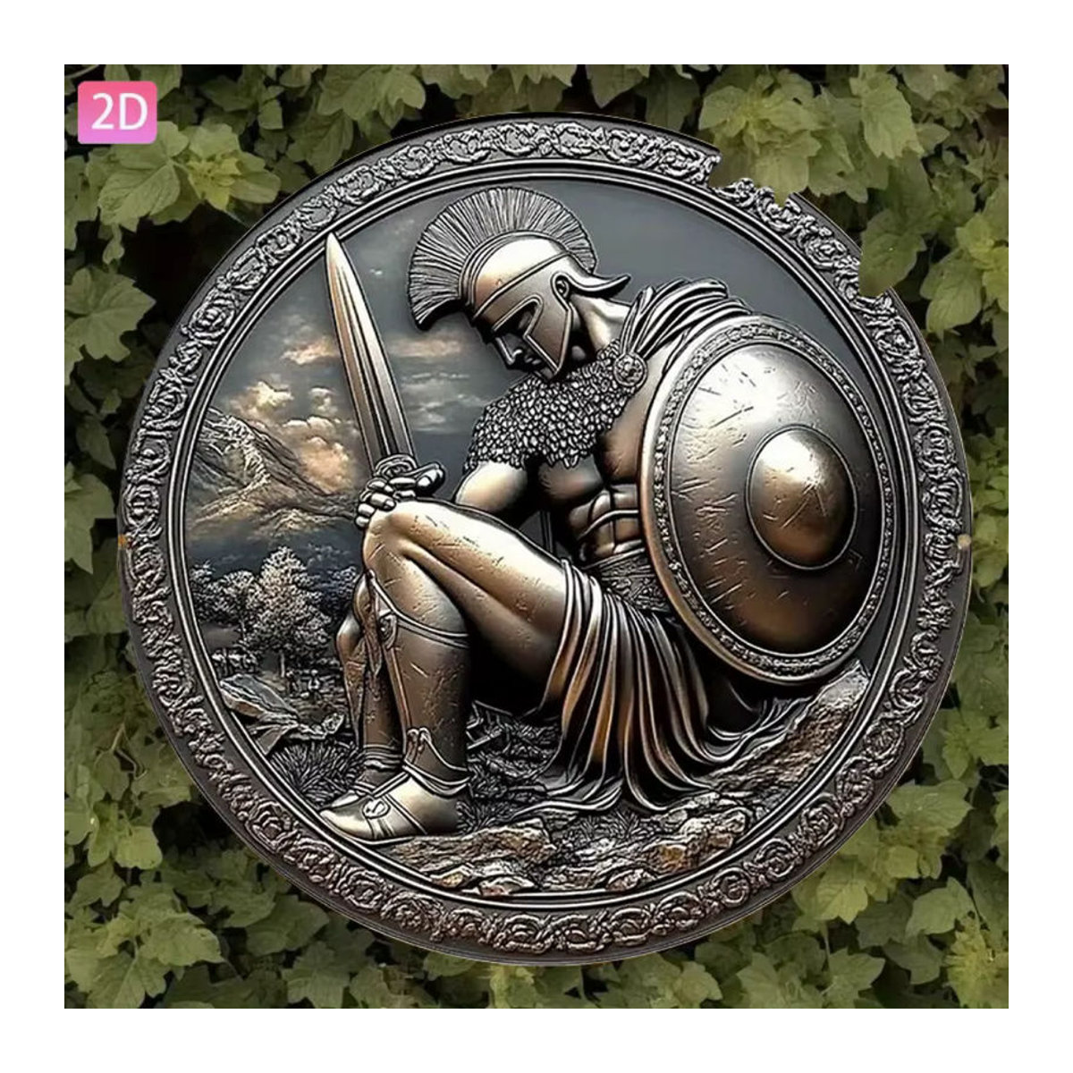 HELLOYOUNG Vintage Griechische Kriegerstatue als Wanddekoration aus Metall in Braun, Rund - Bild 3